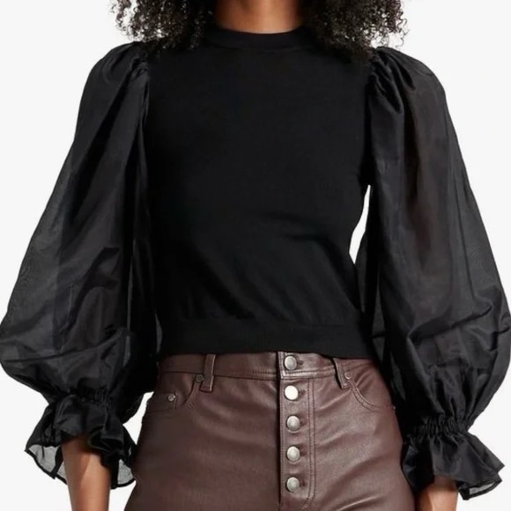 Alice + Olivia Black Puff Sleeve Blouse NWT